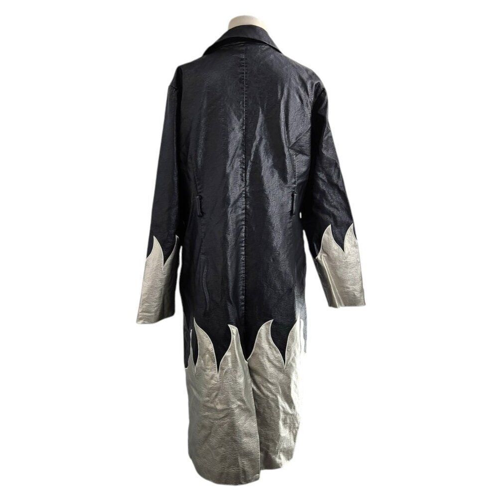 THE RAGGED PRIEST Immortal Coat 16 Silver Flames Faux Leather Trench Mall Goth - Picture 9 of 12